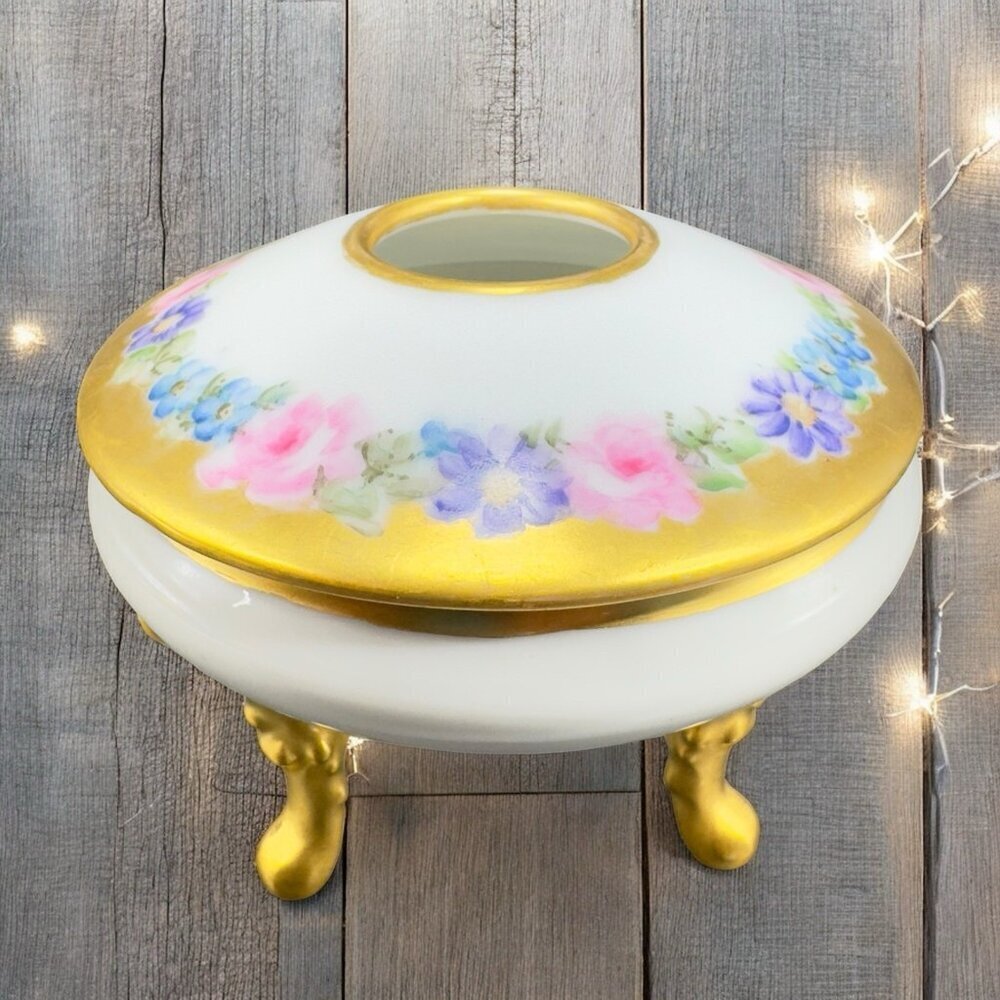 Antique ROYAL BAYREUTH Bavaria Footed Trinket Jar Hair Receiver Container VTG‎